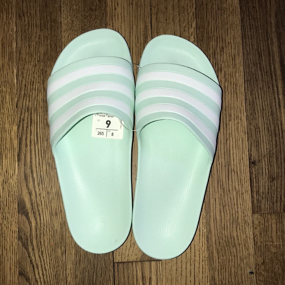 Mint Green Adidas Slides